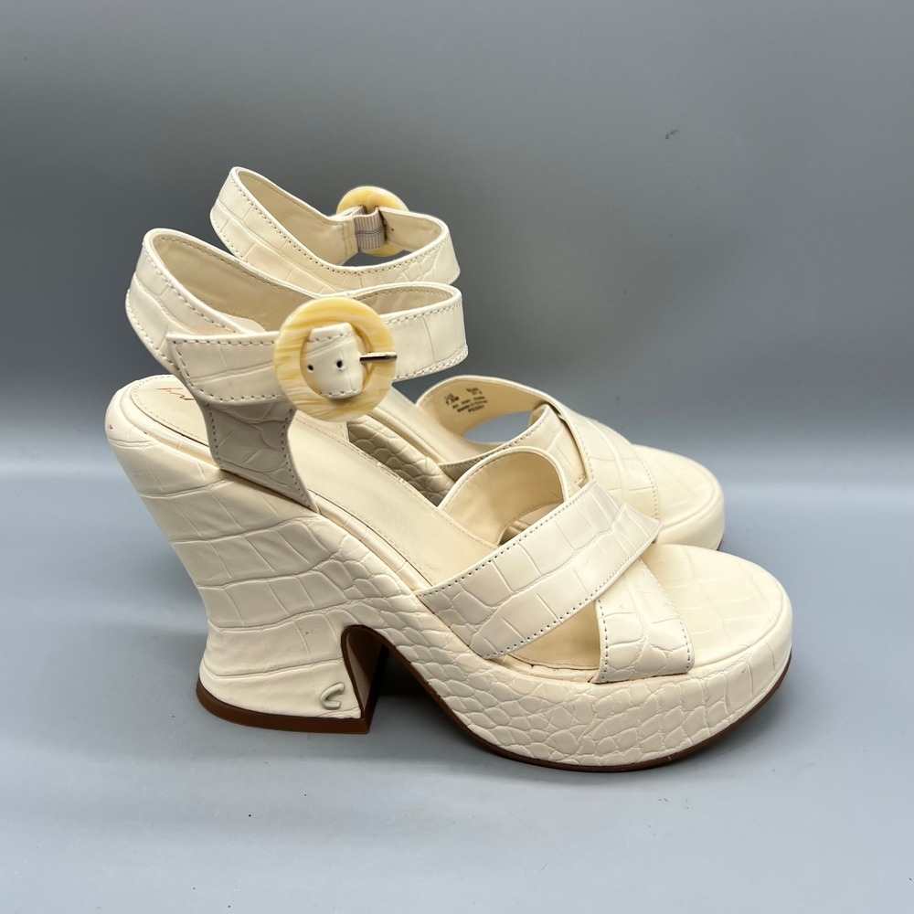 Circus by Sam Edelman Sandals Womens 7.5 Cream Croc Peony Platform Block Heel
